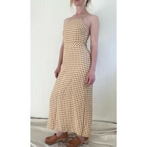ZARA Linen Gingham Square Bust Summer Backless Maxi Dress US SMALL